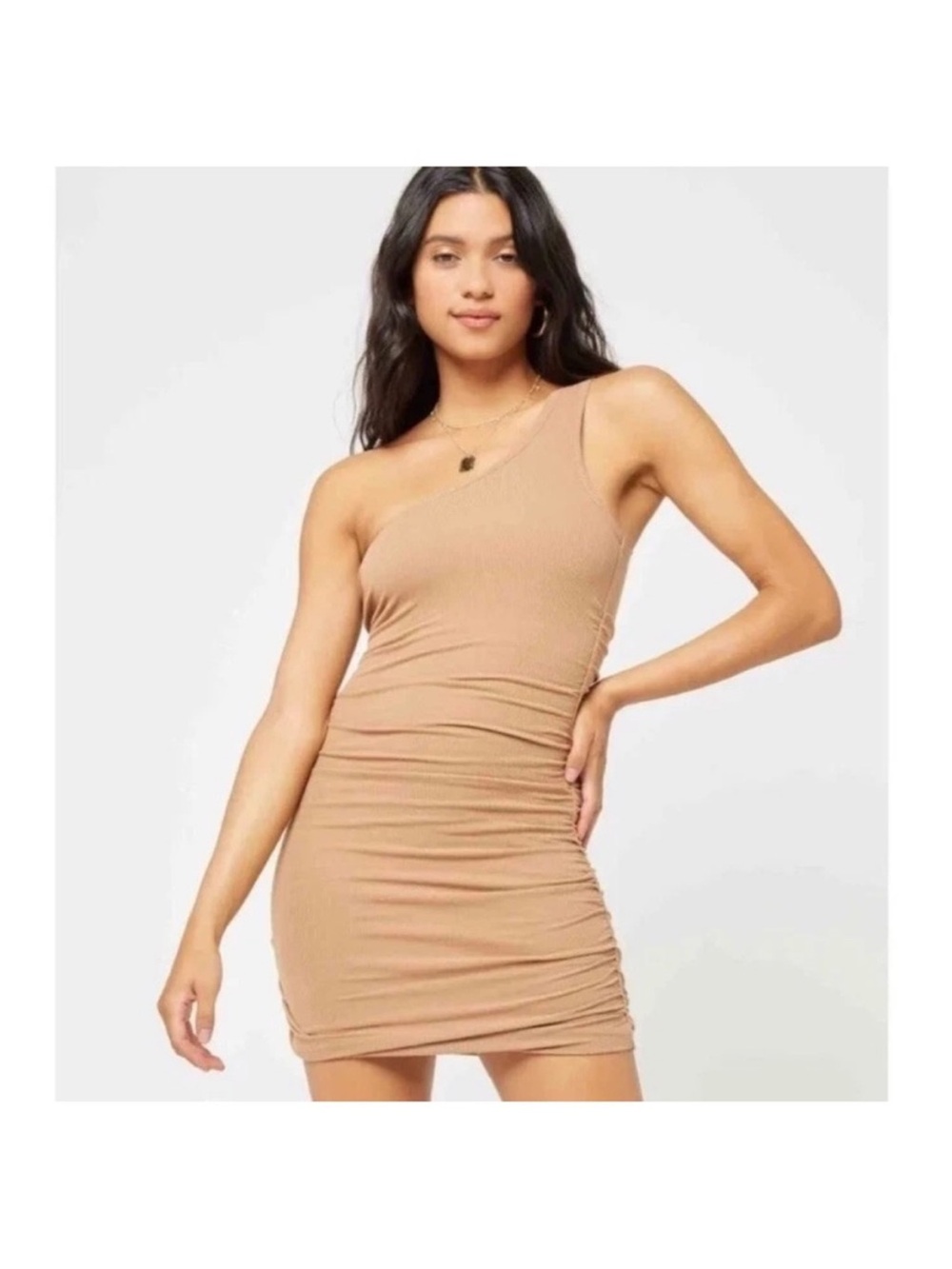 L*SPACE x Tessa Brooks Alana One Shoulder Ribbed Bodycon Dress small